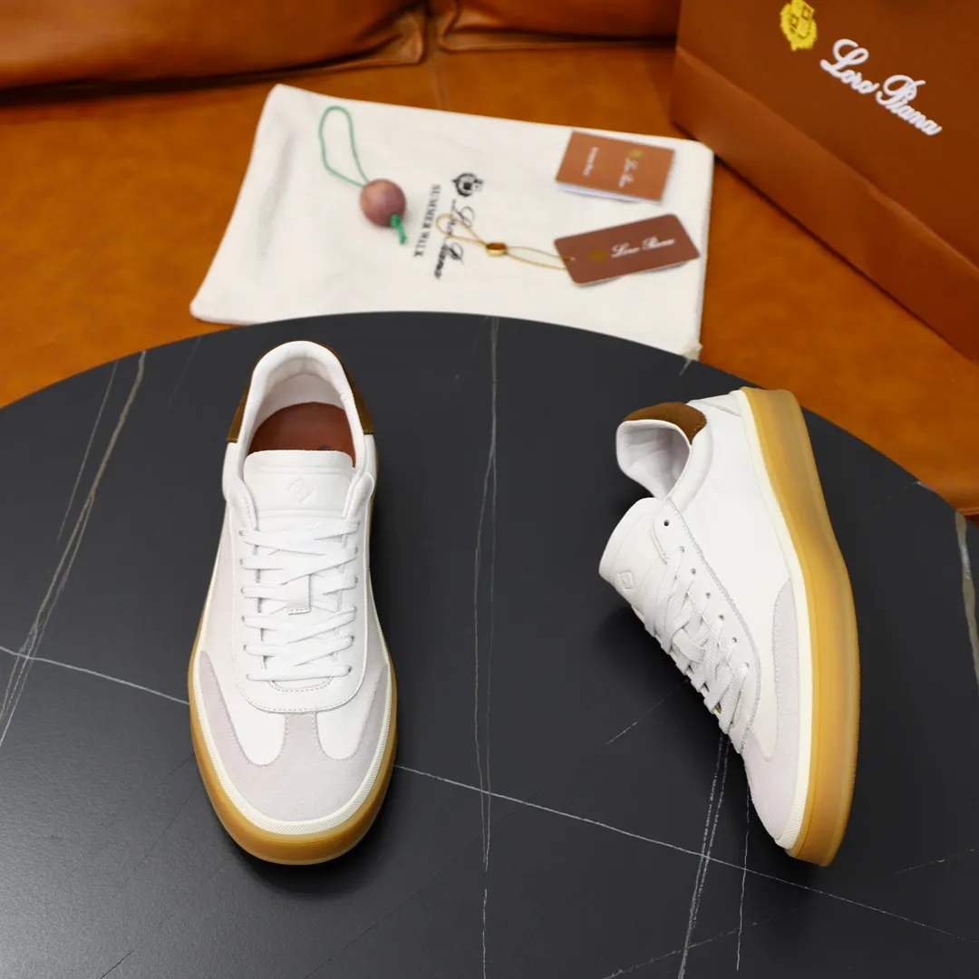 Men's Men's Shoes💰540💰••New Products•• LoroPian*_Noyo-Pianya New men's casual moral training sneakers, LP lace-up casual shoes!  Made of original imported soft cowhide and suede fabric, it highlights the sporty style. The heel is decorated with logo embossing and the original molding. The raw rubber translucent sole combined with the color welt adds a sense of modernity to the shoe. The shoe is overall refreshing and easy to match with style. It has a full cowhide lining for the feet. The original box packaging at the counter comes with wooden balls and a dust bag! Size: 38-44 (.45 customized)